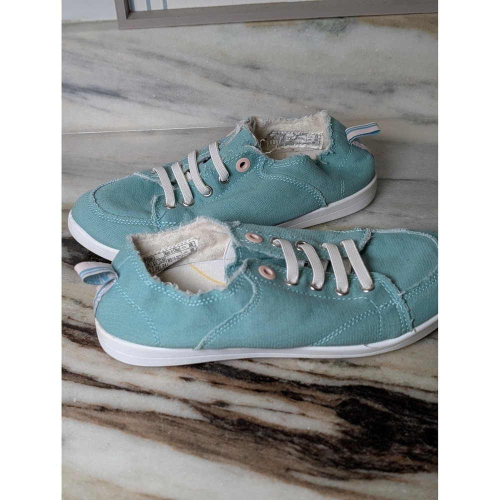 Vionic Beach Pismo Teal Frayed Canvas Slip On Sneakers Womens 7 Casual Comfort